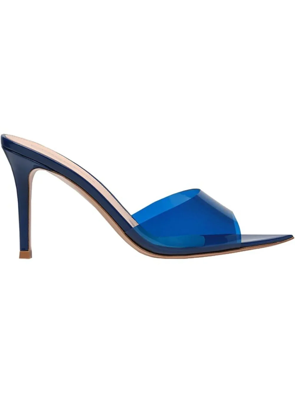 Women's Blue Clear Pointed Open Toe Stiletto Heel Slide Sandals Transparent